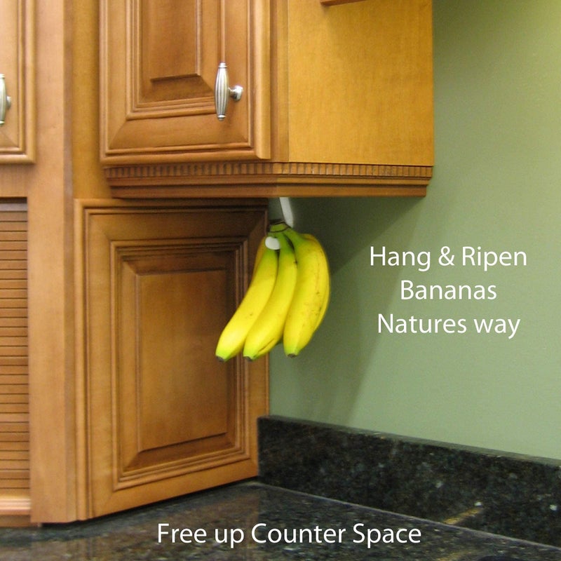 Gadjit Banana Hook Hanger Under Cabinet Hook Ripens Bananas with Less Bruises, Folds Up Out of Sight When Not in Use, Hang Lightweight Kitchen Items too, Self-Adhesive + Pre-drilled Screw Holes (White) - Image 5